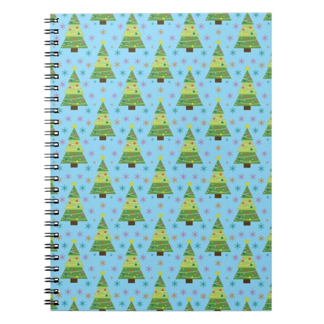 Caderno Espiral Christmas Trees and Snowflakes Repeat Pattern (Frente)