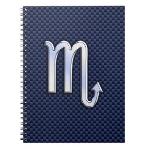 Caderno Espiral Chrome Scorpio Zodiac Sinal em Fibra Azul de Carbo