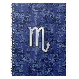 Caderno Espiral Chrome Scorpio Zodiac Sinal no Camo Azul Marinho