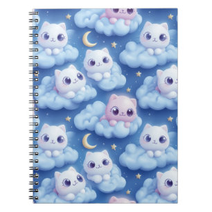 Caderno Espiral "Chubby Kawaii Cats and Clouds 3D Padrão Invisível
