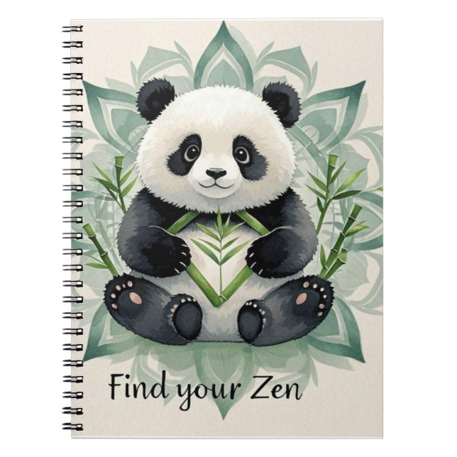 Caderno Espiral Chubby panda sentado num lótus possifica Zen (Frente)