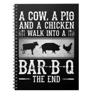 Caderno Espiral Churrasco   Uma Vaca Um Porco E Uma Galinha Entram