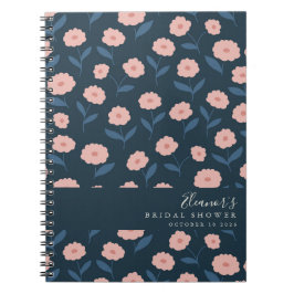 Caderno Espiral Chuva de Noiva Boho Azul Marinho e Floral Rosa Per