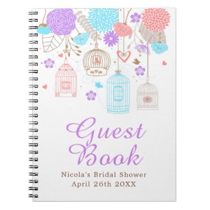 Caderno Espiral Chuva de Noiva Floral Elegante Roxo e Azul