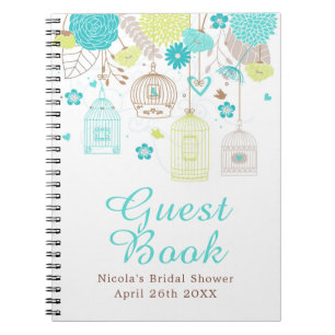 Caderno Espiral Chuva de Noiva Floral Verde e Azul Elegante
