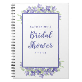 Caderno Espiral Chuva de Noiva Periwinkle Floral Aquarela Casament
