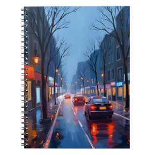 Caderno Espiral Chuva em Boston   Rua do Centro da Cidade Massachu