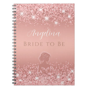Caderno Espiral Chuveiro de Noiva Luxuoso com Brilho em Dourado Ro