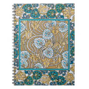 Caderno Espiral ciclamen azul arte nova flor botânica