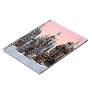 Caderno Espiral Cidade de Fantasia Futurista Arte de Horizonte de