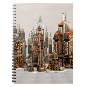 Caderno Espiral Cidade de Fantasia Futurista Arte de Horizonte de 
