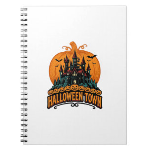 Caderno Espiral Cidade de Halloween Castelo Assombrado Abóbora Vin