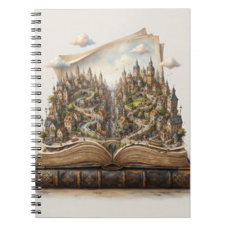 Caderno Espiral Cidade em Miniatura Dentro de um Livro Aberto – Li