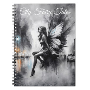 Caderno Espiral Cidade gótica futurista de fantasia negra urbana