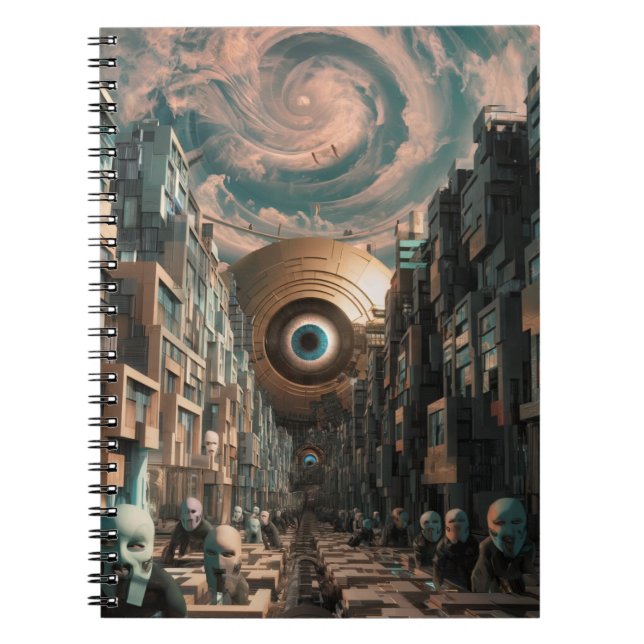 Caderno Espiral Cidade Surreal de Cyberpunk (Frente)
