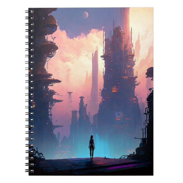 Caderno Espiral Ciência Ficção Cidade Futurística (Frente)