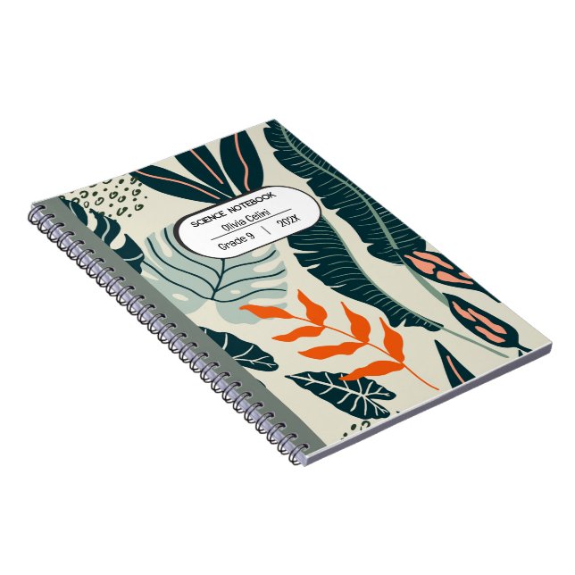 Caderno Espiral Ciência vibrante em laranja e verde (Lado Direito)