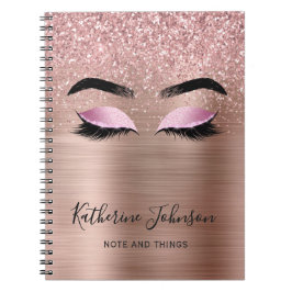 Caderno Espiral Cílios Brilhantes Glam Rosa Dourado Monograma de B