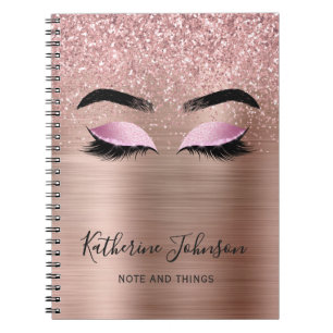 Caderno Espiral Cílios com Brilho Dourado Rosa Glam Monograma de B