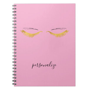 Caderno Espiral Cílios Glam de Ouro Rosa Bonito
