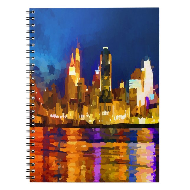 Caderno Espiral Cincinnati Ohio Skyline à Noite (Frente)