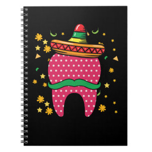Caderno Espiral Cinco de Mayo Tooth Sombrero Dentista Mexicano