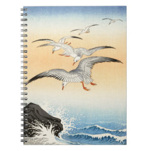 Caderno Espiral Cinco gaivotas Acima do Turbulento Mar, Koson, Art