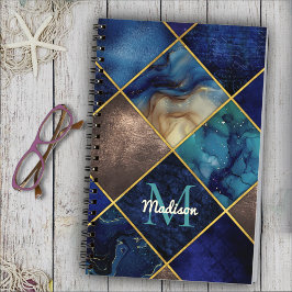 Caderno Espiral Cintura escura Glitter - azul - geométrico