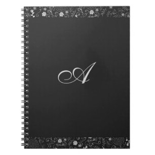 Caderno Espiral Cinza Carvão e Elegante Folha Floral Rústica Prate