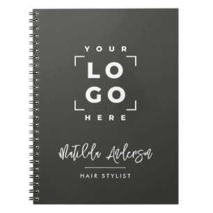 Caderno Espiral Cinza carvão elegante moderno seu logotipo preto