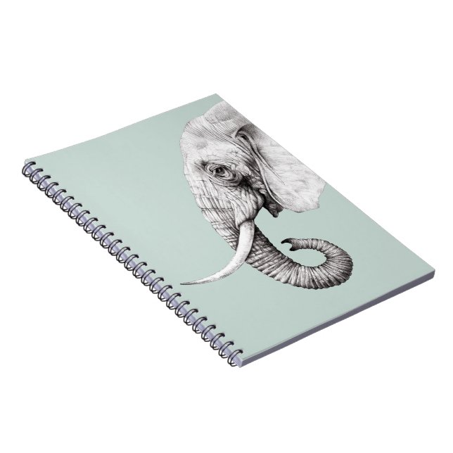Caderno Espiral Cinza de Desenho de Elefante Fundo Verde (Lado Direito)