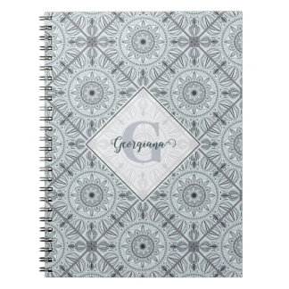 Caderno Espiral Cinza de Harmonia Floral Personalizada Mandala