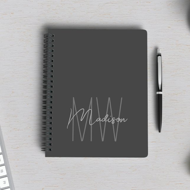 Caderno Espiral Cinza de Monograma Minimalista Moderna (Criador carregado)