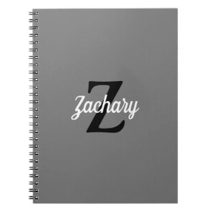 Caderno Espiral Cinza de Monograma Personalizado Branco Preto