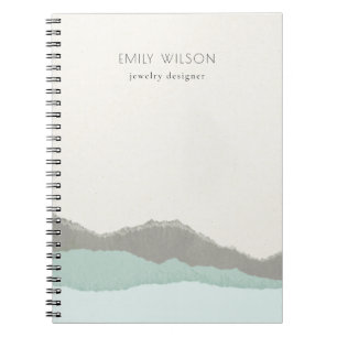 Caderno Espiral Cinza de Pastel Aqua Kraft Montanha Onda Tornada B