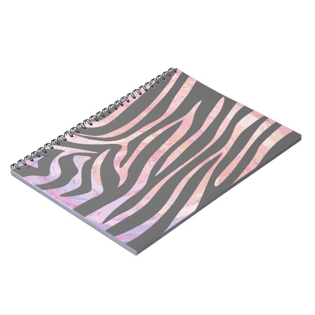Caderno Espiral Cinza de Zebra Light e Impressão rosa (Left Side)