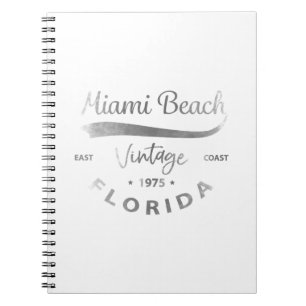 Caderno Espiral Cinza do logotipo Vintage Miami-Beach-Florida