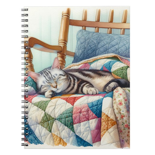 Caderno Espiral Cinza doce Gato dormindo em uma maré (Frente)
