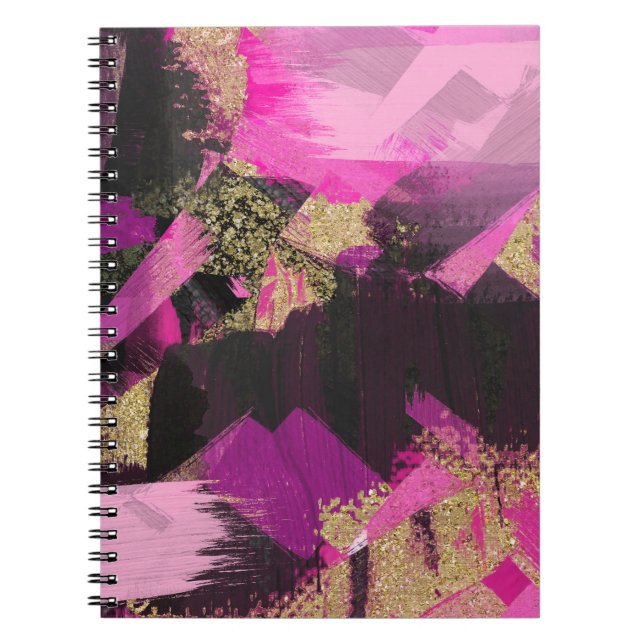 Caderno Espiral Cinza Dourado, Cor-de-rosa, com brilho moderno de  (Frente)