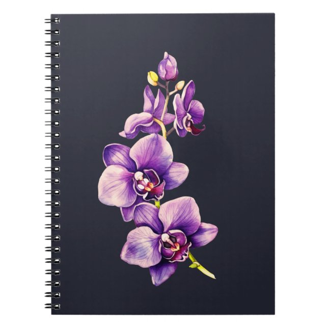 Caderno Espiral Cinza Escura, Notebook Orquídeo Espiral Roxo (Frente)