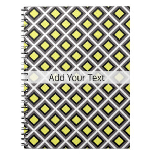 Caderno Espiral Cinza Escuro, Preto, Diamantes de Ikat Amarelos po