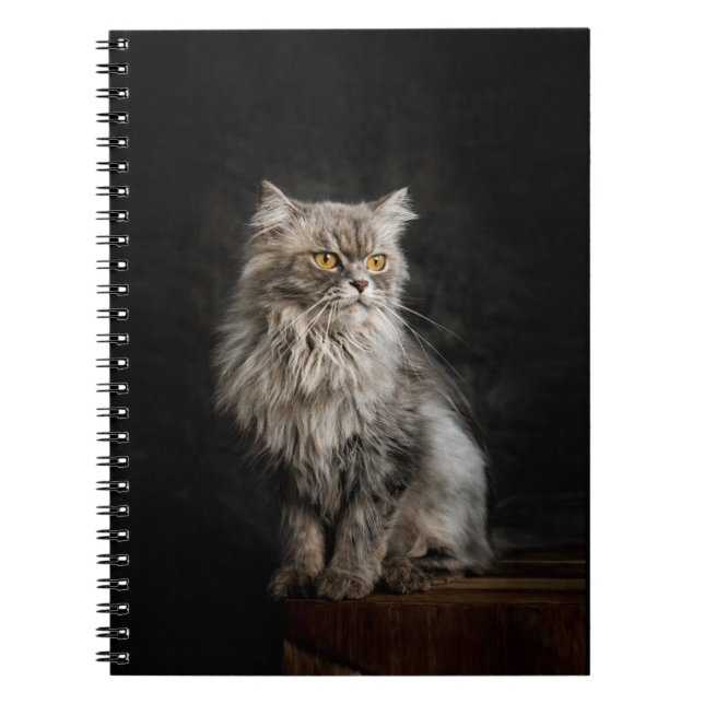 Caderno Espiral Cinza Fluffy Cat (Frente)