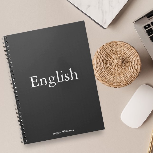 Caderno Espiral Cinza Inglês Personalizado Educacional (Take you notes with this elegant notebook that is minimalist in style. )