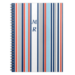 Caderno Espiral Cinza Moderna Vermelho Azul Stripes Vermelhas Azui