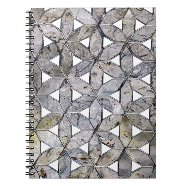 Caderno Espiral Cinza natural Stone Mosaic, flor da vida (Frente)