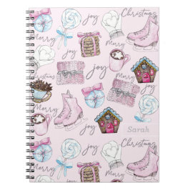 Caderno Espiral Cinza Personalizada de Natal Cor-de-Água Rosa