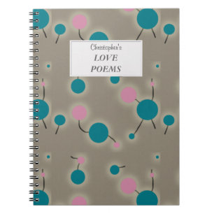 Caderno Espiral Cinza retro pontilhado do universo com etiqueta do