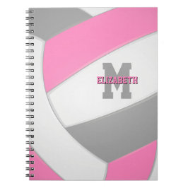 Caderno Espiral cinza rosa branco de vôlei feminina personalizada