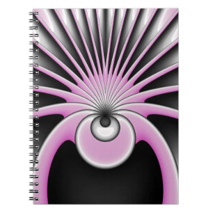 Caderno Espiral Cinza Rosa Fractal Abstrato moderna Figura Negra