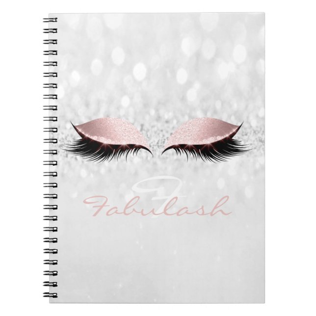 Caderno Espiral Cinza Rosa Girly Glitter Makeup Sparkly Monogramas (Frente)